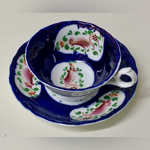 19th Century Antique Gaudy Welsh Feather Pattern Cup & Saucer Tea Set - Picture 10 of 16